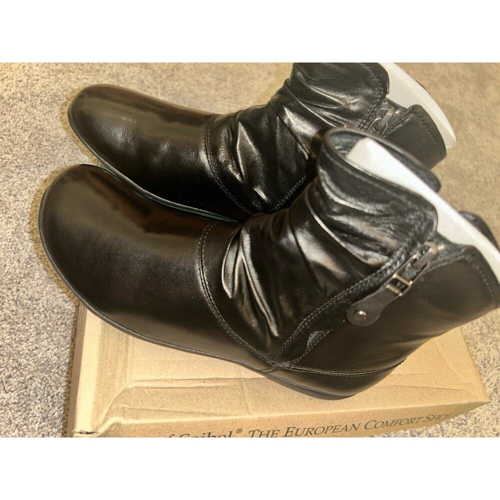 Josef Seibel Leather Boots Women 37 6-6.5 AA Black Faux Fur Lined Naly Faye